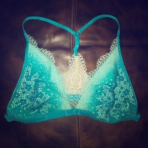 Blue and white lace bralette
